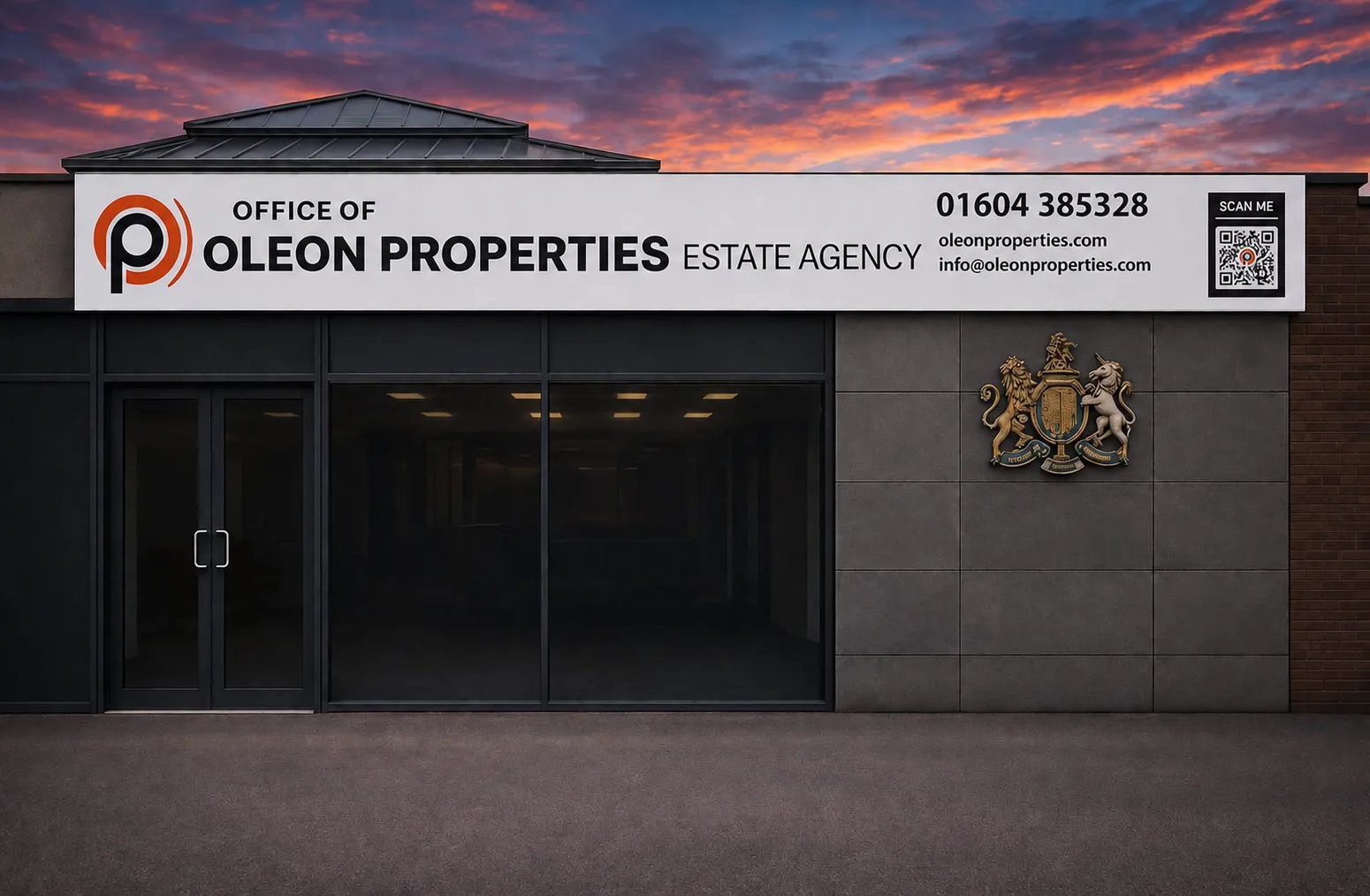 Oleon Properties office in Corby at sunset